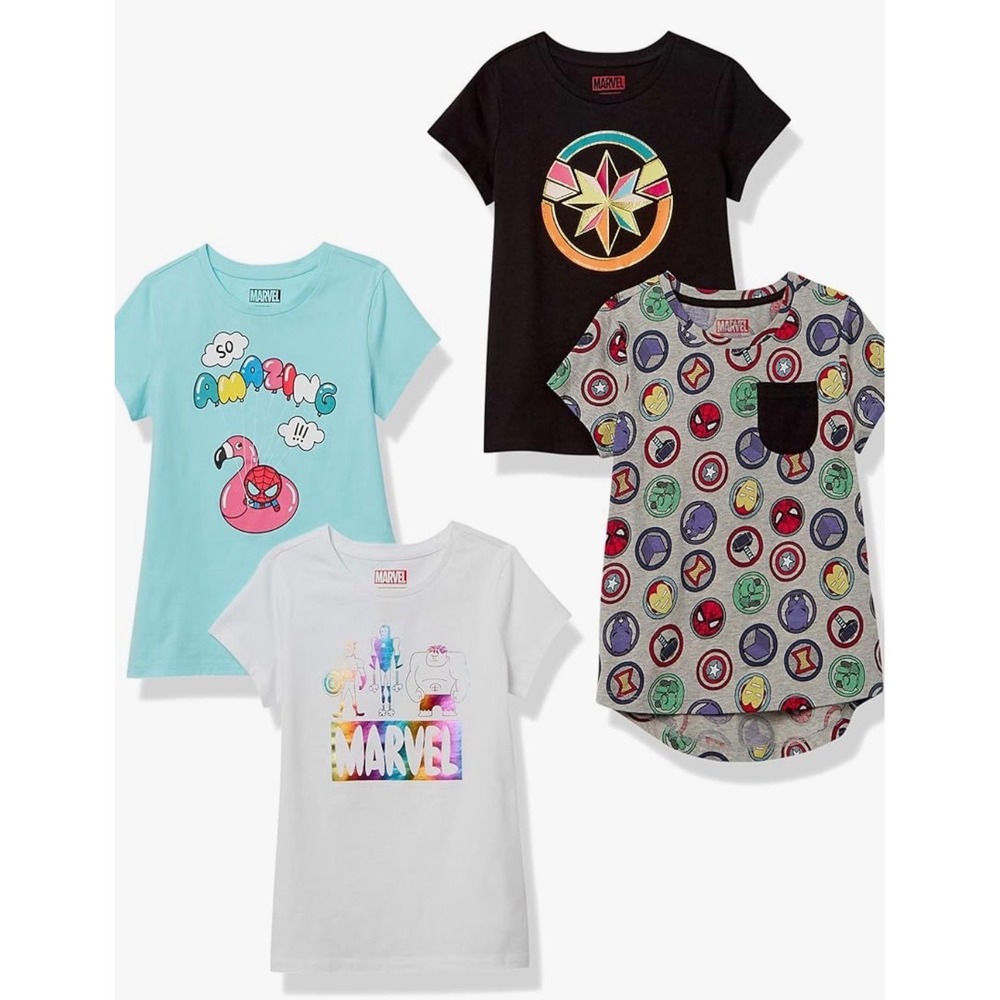 Amazon Essentials Marvel Super Hero Short-Sleeve T-Shirts Girls 5 yrs.‎ NIP